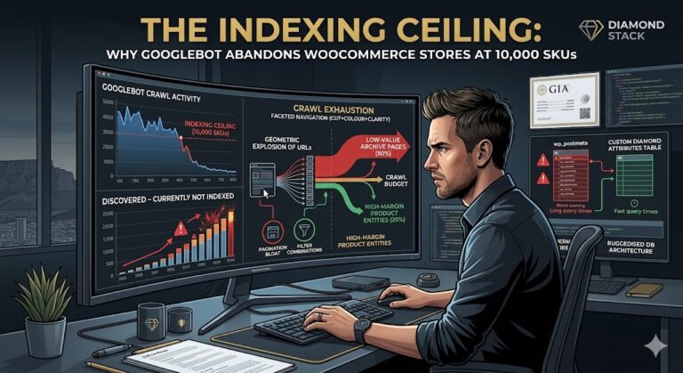 The Indexing Ceiling: Why Googlebot Abandons WooCommerce Stores at 10,000 SKUs